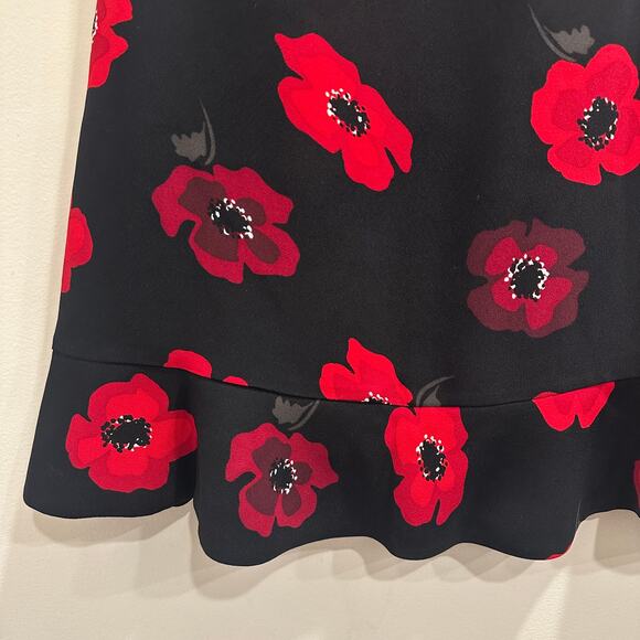 Kate Spade Red Black Poppy Print Ruffle Flounce Hem Crepe Mini Skirt Sz 0 Preppy - Picture 4 of 8